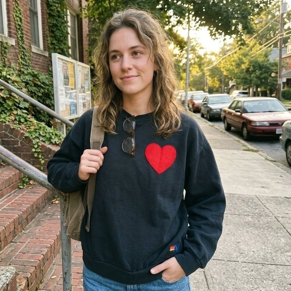 Aviator Nation Heart Stitch Relaxed Crew Sweatshirt Unisex M Gray Pullover